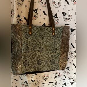 Myra Bag Upcycled Canvas and Genuine Cowhide Tote